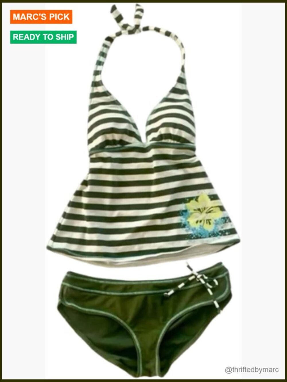 Vintage Y2K Floral Tankini Halter Neck Two Piece Swimsuit Set